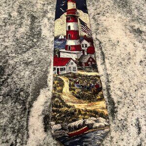 Tango by Max Raab tie. Lighthouse from the American Series, coastal, 100% Silk